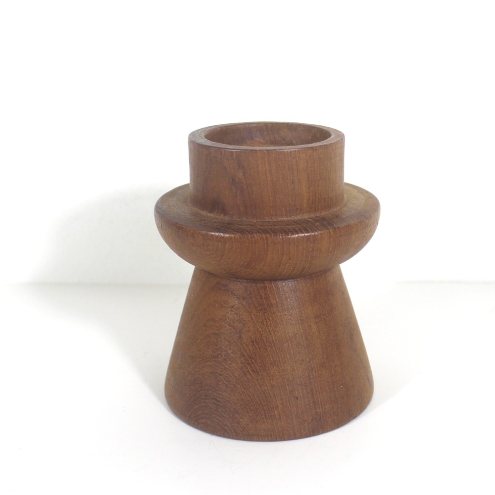 Mid Century Modern Teak Wood Candle Holder, Danish Modern Style Vintage Chunky